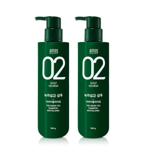 1+1 아모스 녹차실감 샴푸 리바이탈라이징(지성) 500g (무료배송)